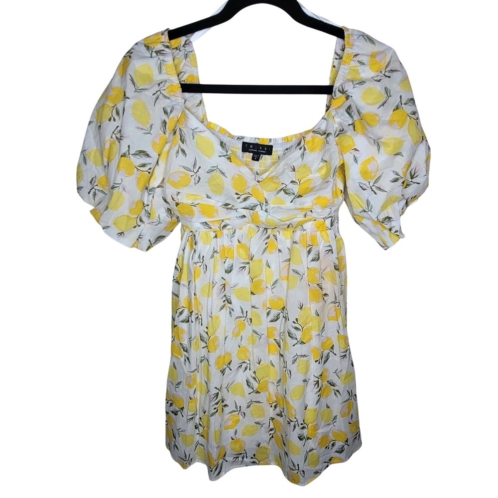 Trixxi Lemon Print Babydoll Dress Women's‎ Sz Small in Yellow White Coquette